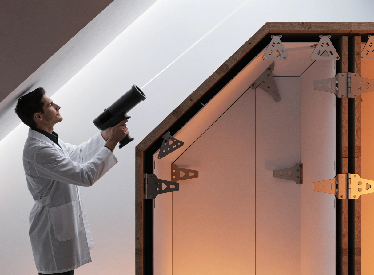 Лазерное 3D-сканирование уклонов кровли при заказе мебели по индивидуальным размерам для мансарды 